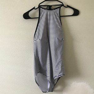 Striped One-Piece Halter Top Swimsuit